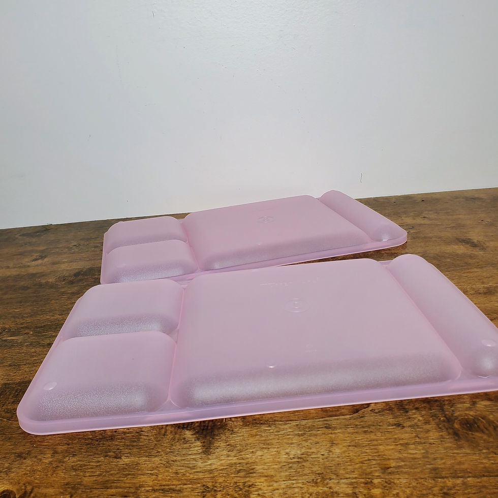 Thumbnail: NEW! Tupperware Pastel Pink Divided Lunch Camping Picnic Trays Set of 2 #1535