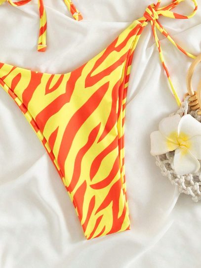 Miniatura: Bañador bikini de rayas de cebra Bandeau con cordón lateral