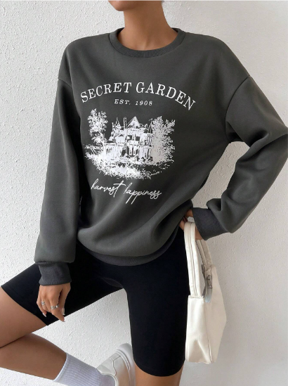 Sudadera con slogan & casa con estampado de hombros caídos