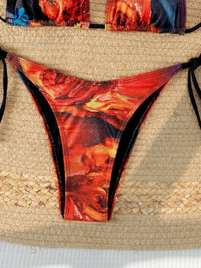 Miniatura: Bañador bikini triángulo halter con estampado