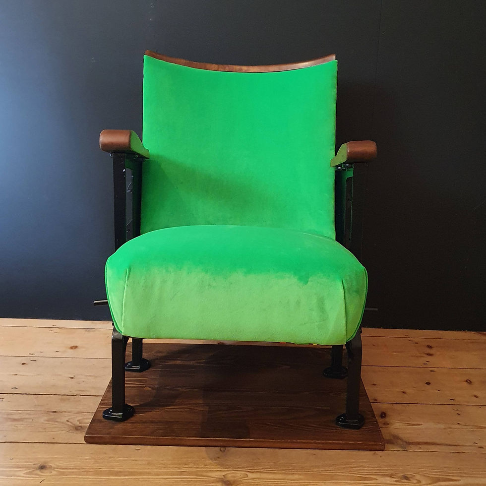 Thumbnail: Single vintage cinema seat in neon green fabric