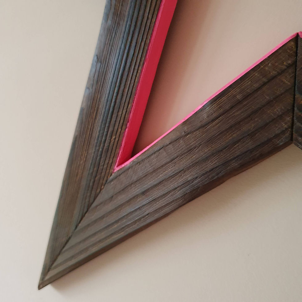 Thumbnail: Charred wooden star painted with neon pink point