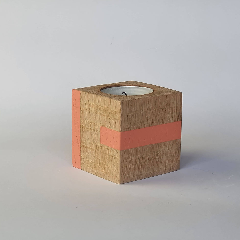Thumbnail: Coral painted medium candle cube stripe design