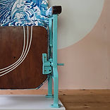 Blue cast iron cinema seat legs