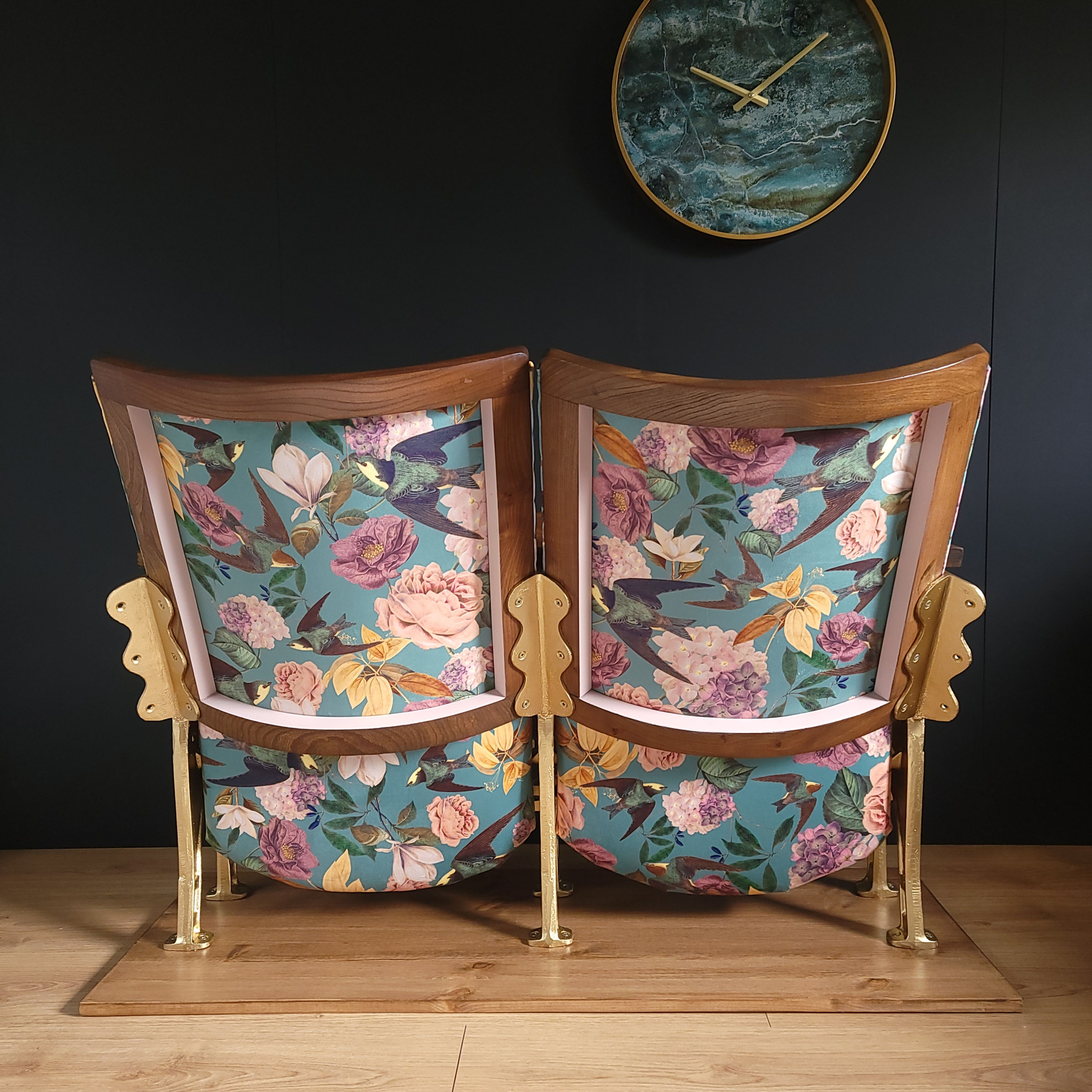 Vintage cinema seats with velvet on seat backs