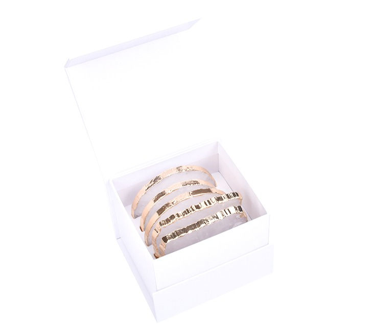 الصورة المصغرة: 5 Rose Quartz Stone Coasters with Gold Edge