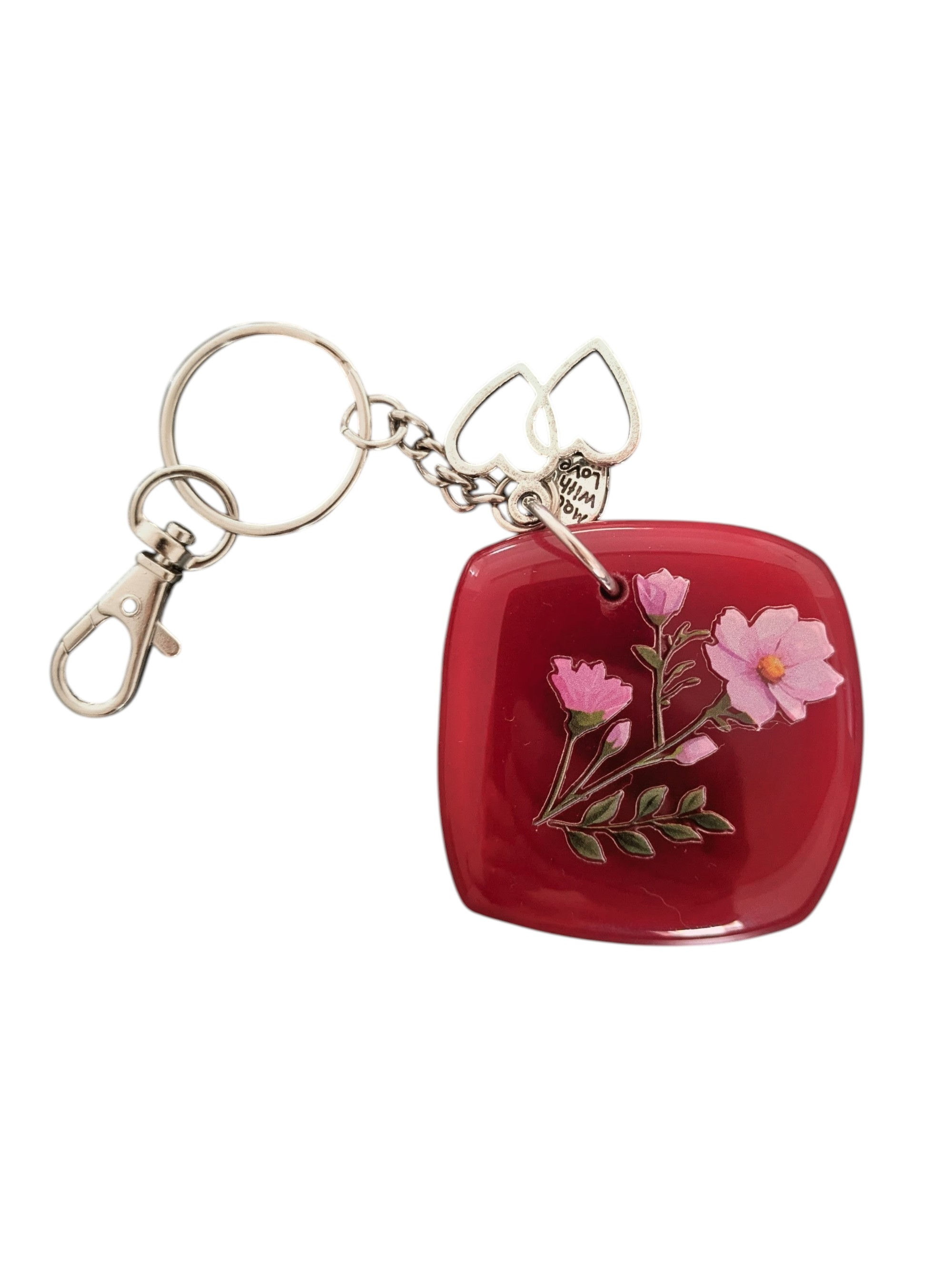 Red Glass Keyring with Flowers and Charms