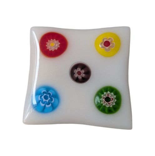White Fused Glass Brooch With Small Colourful Flowers