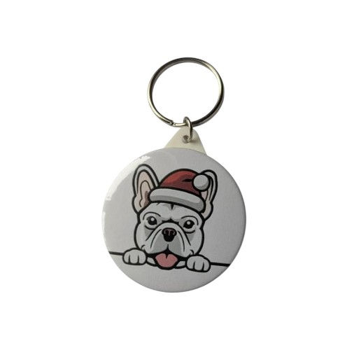 Adorable French Bulldog Keyring with Santa Hat - Gift for Frenchie Dog Owners