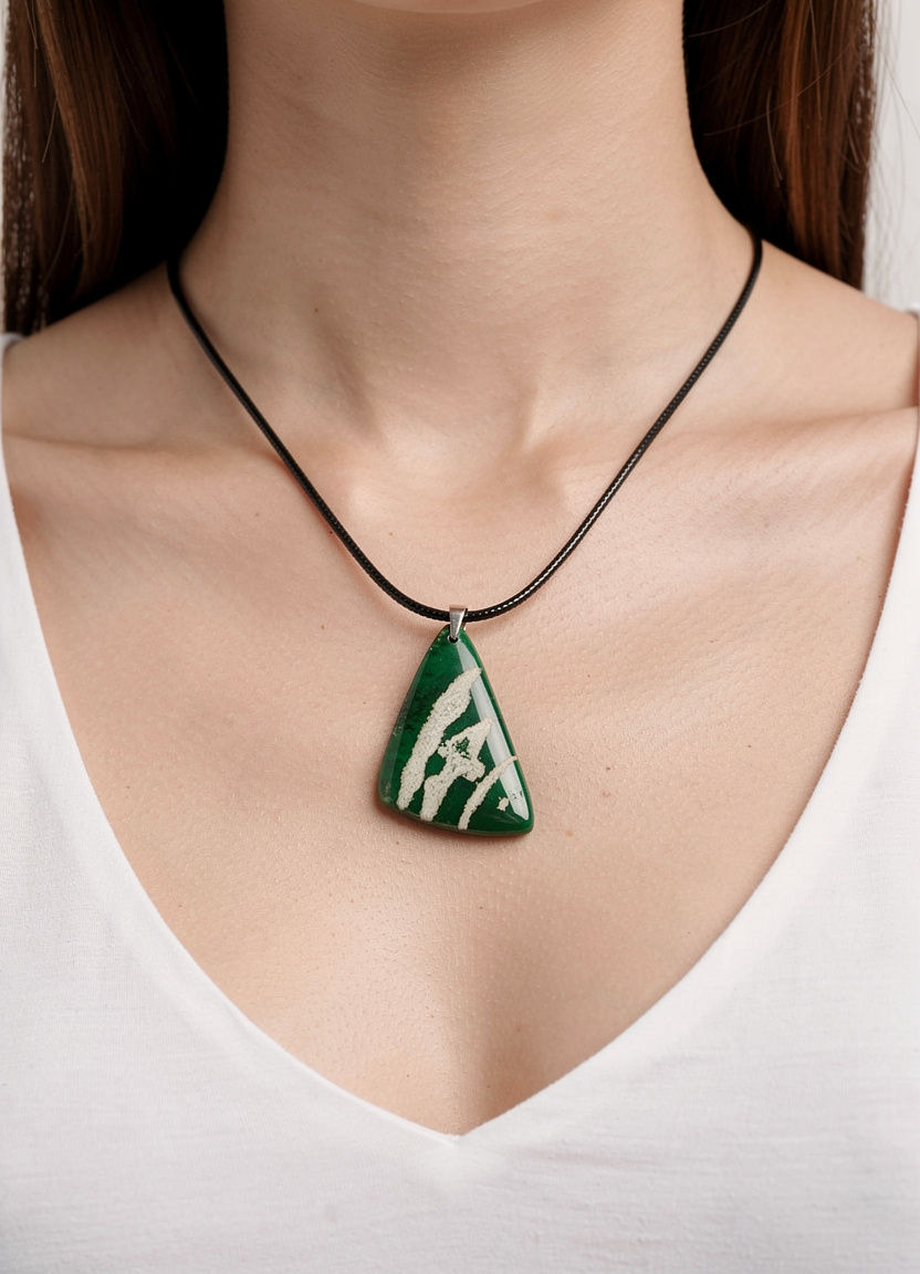 Unique Green And White Glass Necklace