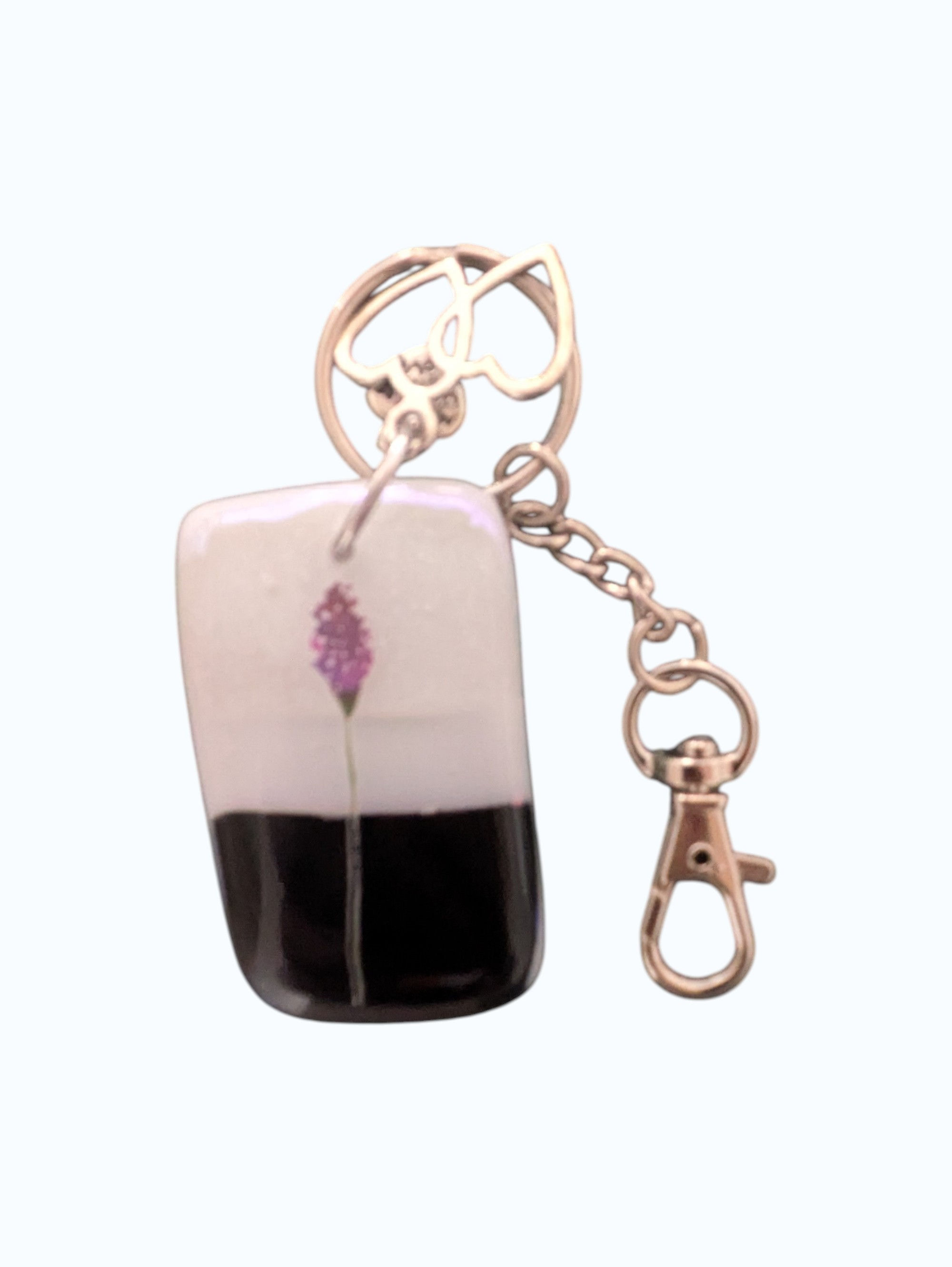 Elegant Glass Keyring with Purple Flower and Heart Charms