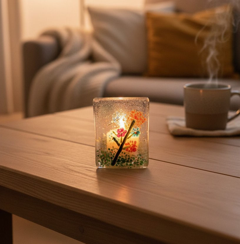 Hand-painted floral candle holder