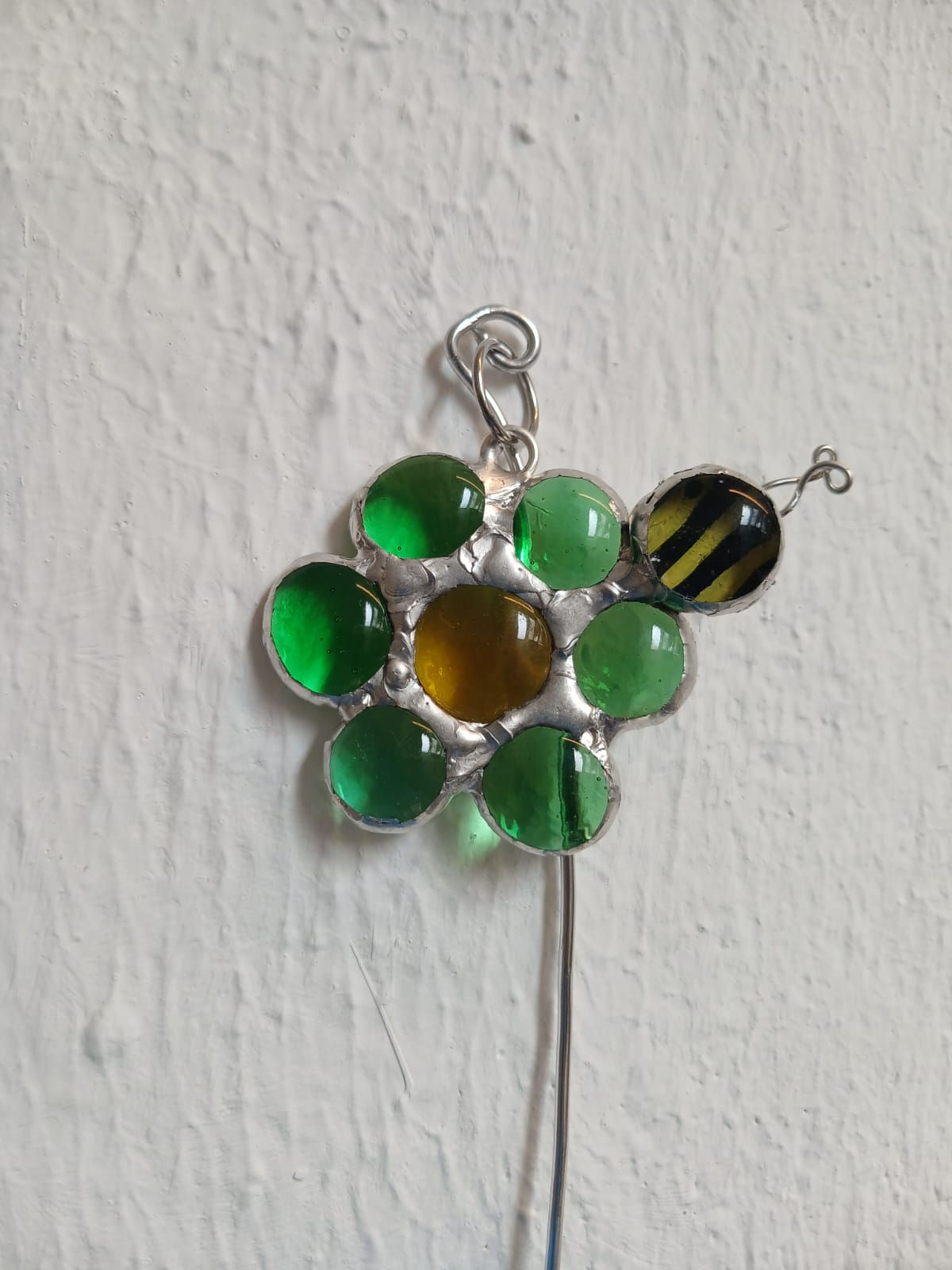 Handcrafted Stained Glass Flower With A Bee