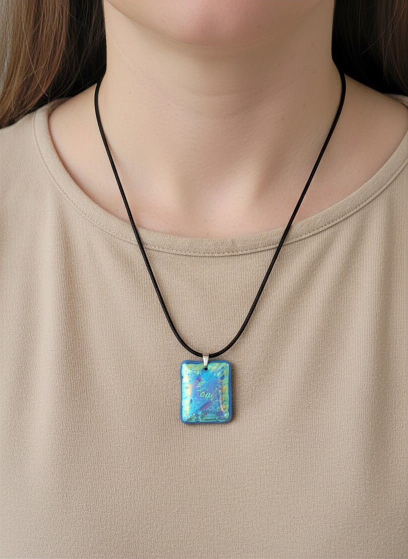 Textured Blue Dichroic Fused Glass Necklace
