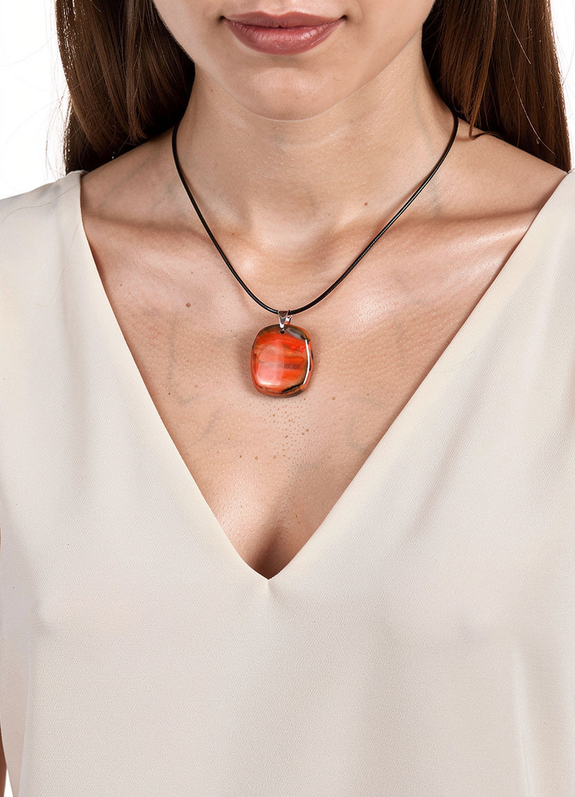 Decorative Orange Fused Glass Necklace