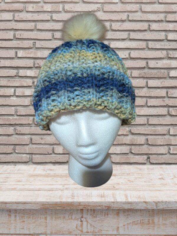 Warm, Stripy Hand Knitted Hat