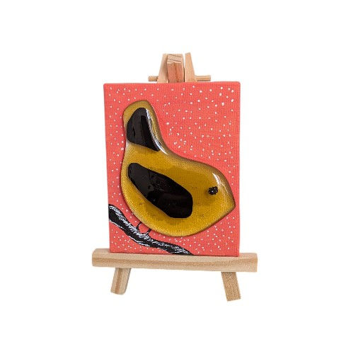 Small Wooden Easel with Fused Glass Bird In A Tree