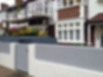 driveway car space paving granite bike bin store white wall grey privacy screen trellis automated ga