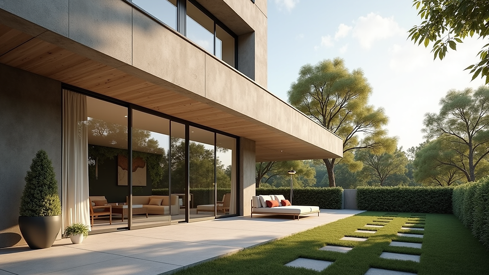 Eye-level view of a modern home with large, energy-efficient windows