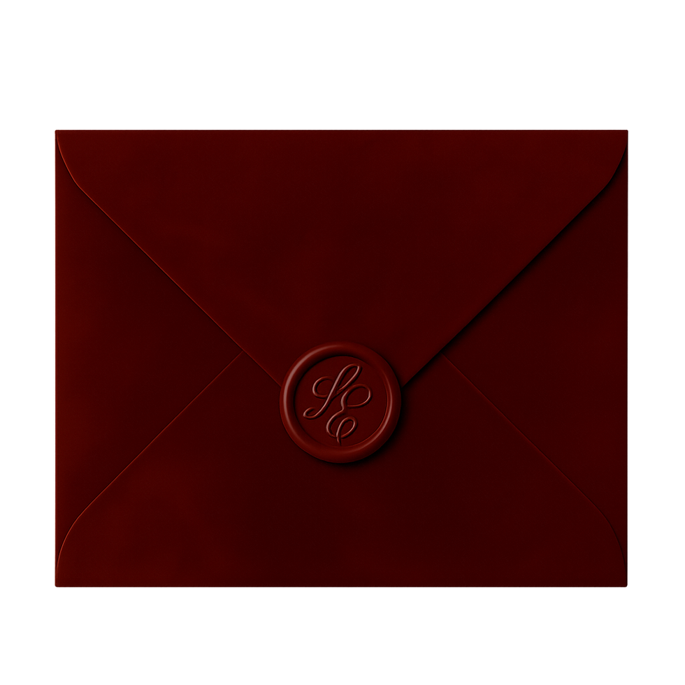 Deep red envelope with Lovers to Enemies Parfum branding