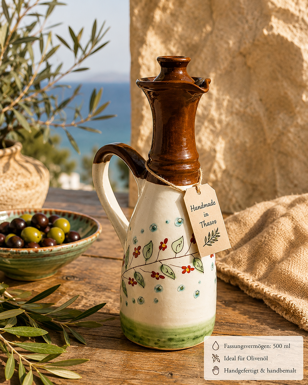 Handgefertigte Keramik-Olivenölkanne aus Thasos für Olivenöl
