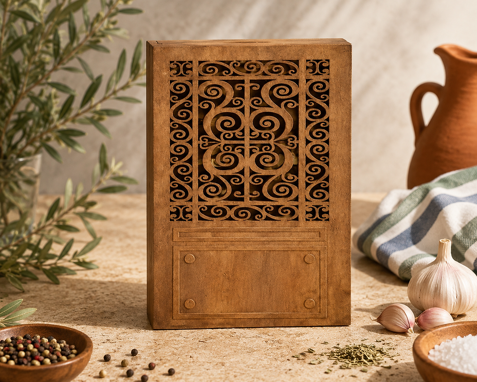 Geschlossenes Ornament-Holzschränkchen für griechisches Gewürz-Geschenkset mit 6 Gewürzmischungen