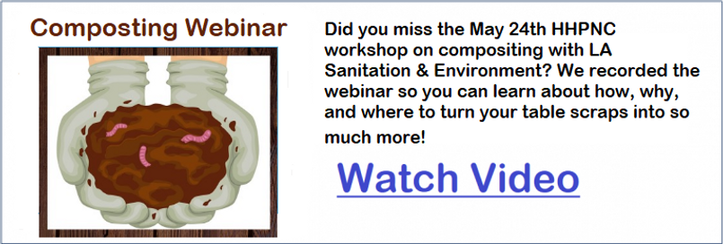 Photo of dirt with worms and link to Composting Webinar.