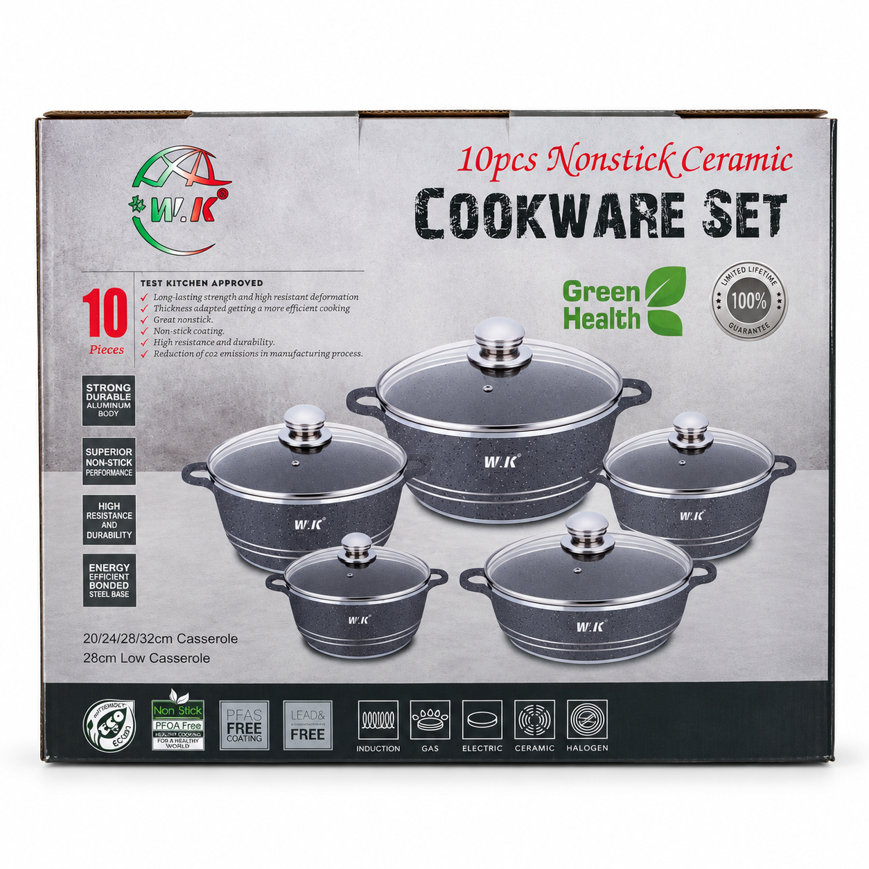 Batterie de cuisine antiadhésive en céramique RK, 10 pièces – 7,5 kg