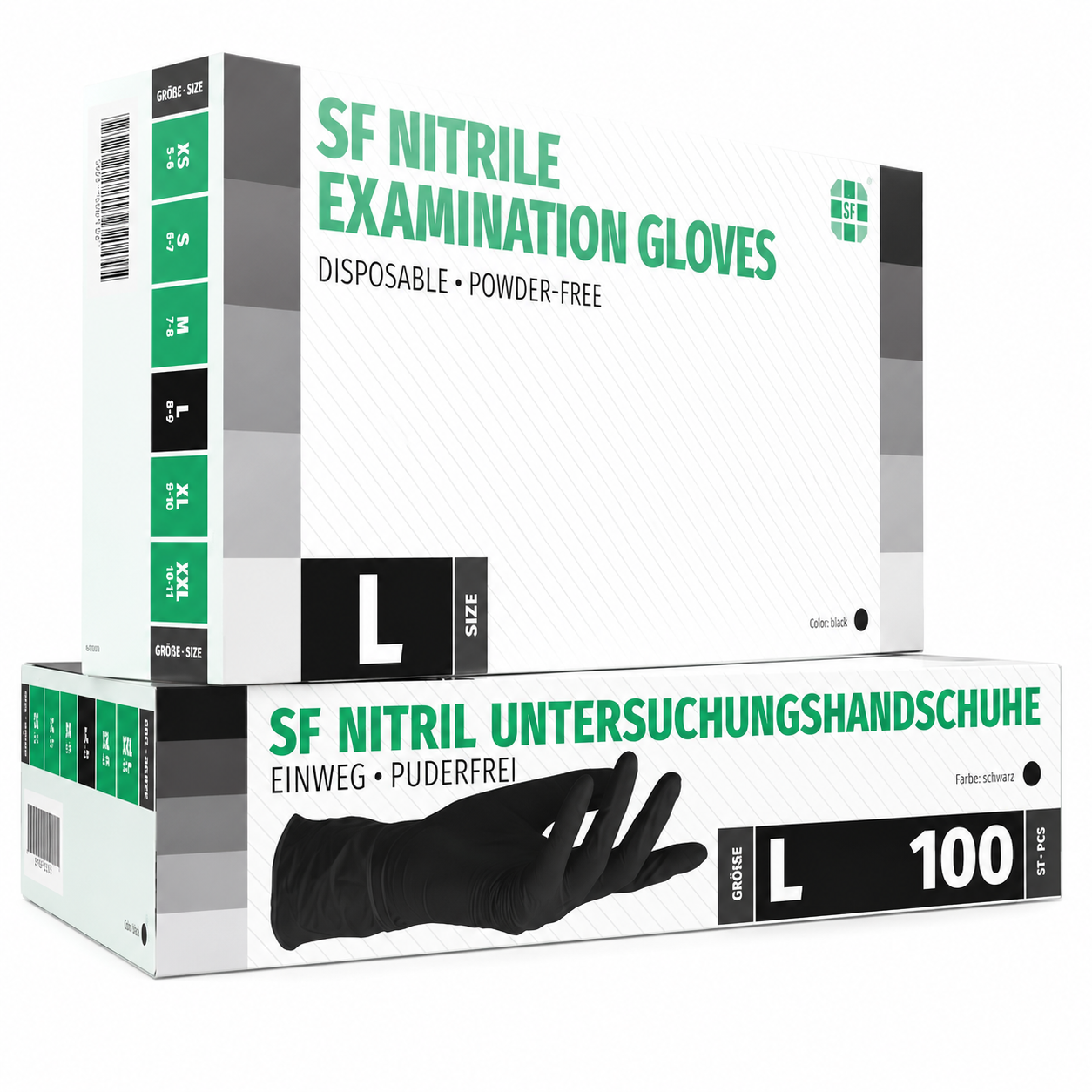 SF Medical Nitrile Examination Gloves Black Size L (100 Pack) - 450g