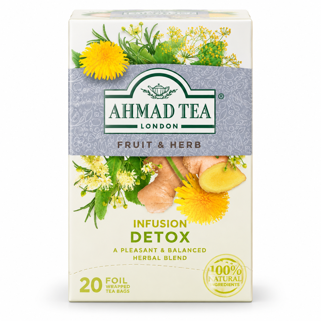 دمنوش میوه و گیاهان Ahmad Tea مدل Detox، بسته ۲۰ عددی – ۴۰ گرم