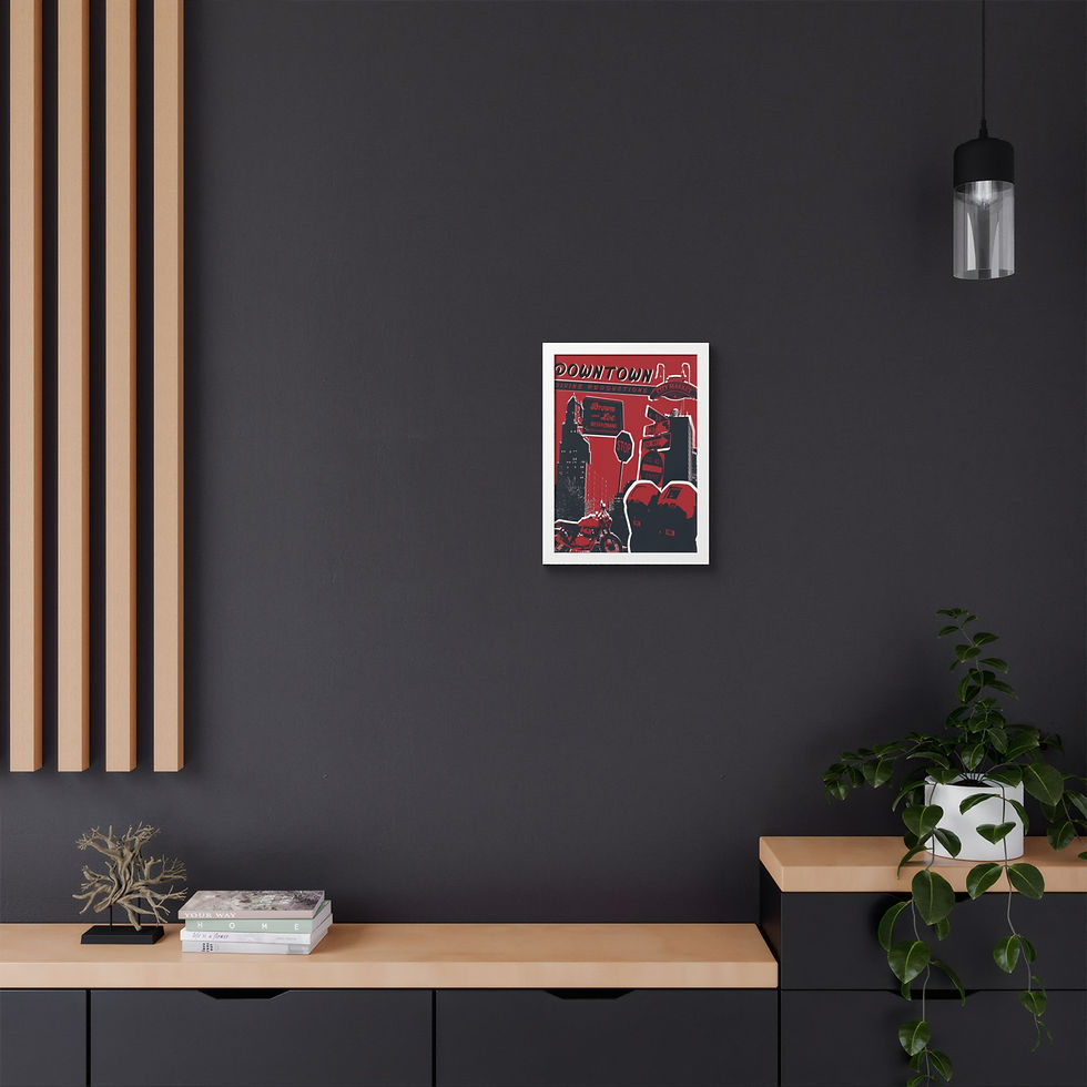 Thumbnail: Downtown Vintage City Poster — Framed Red Retro Street Art Print