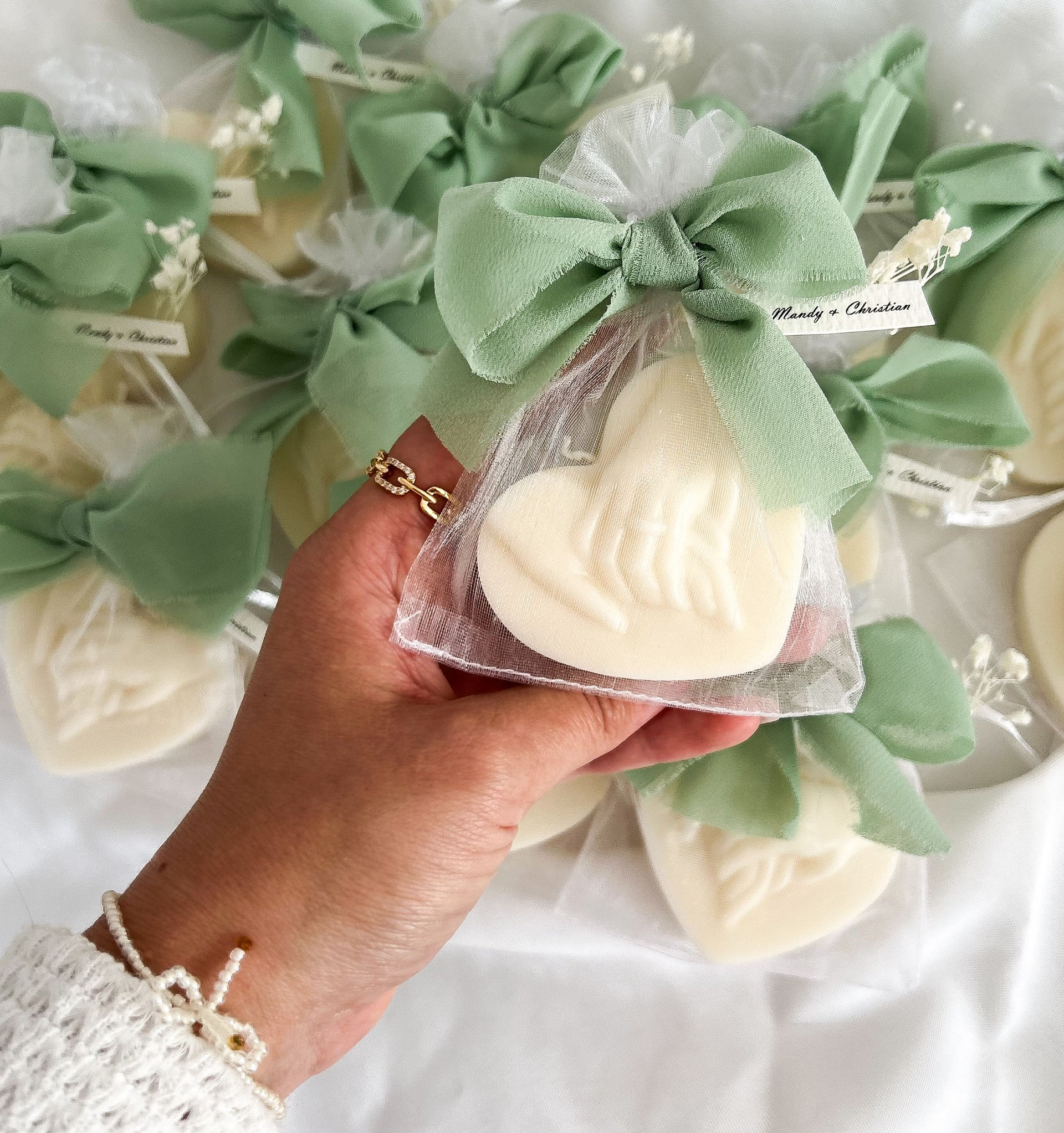 "Danke mit Herz" -Kerze als Gastgeschenk grün