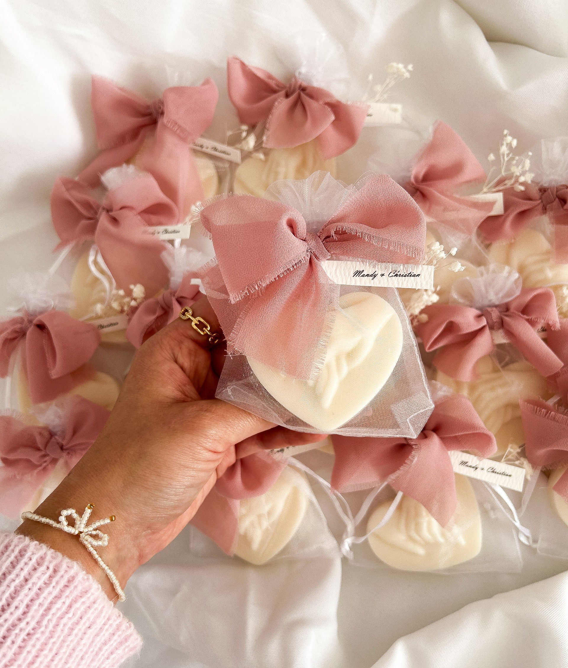 "Danke mit Herz" -Kerze als Gastgeschenk rosa