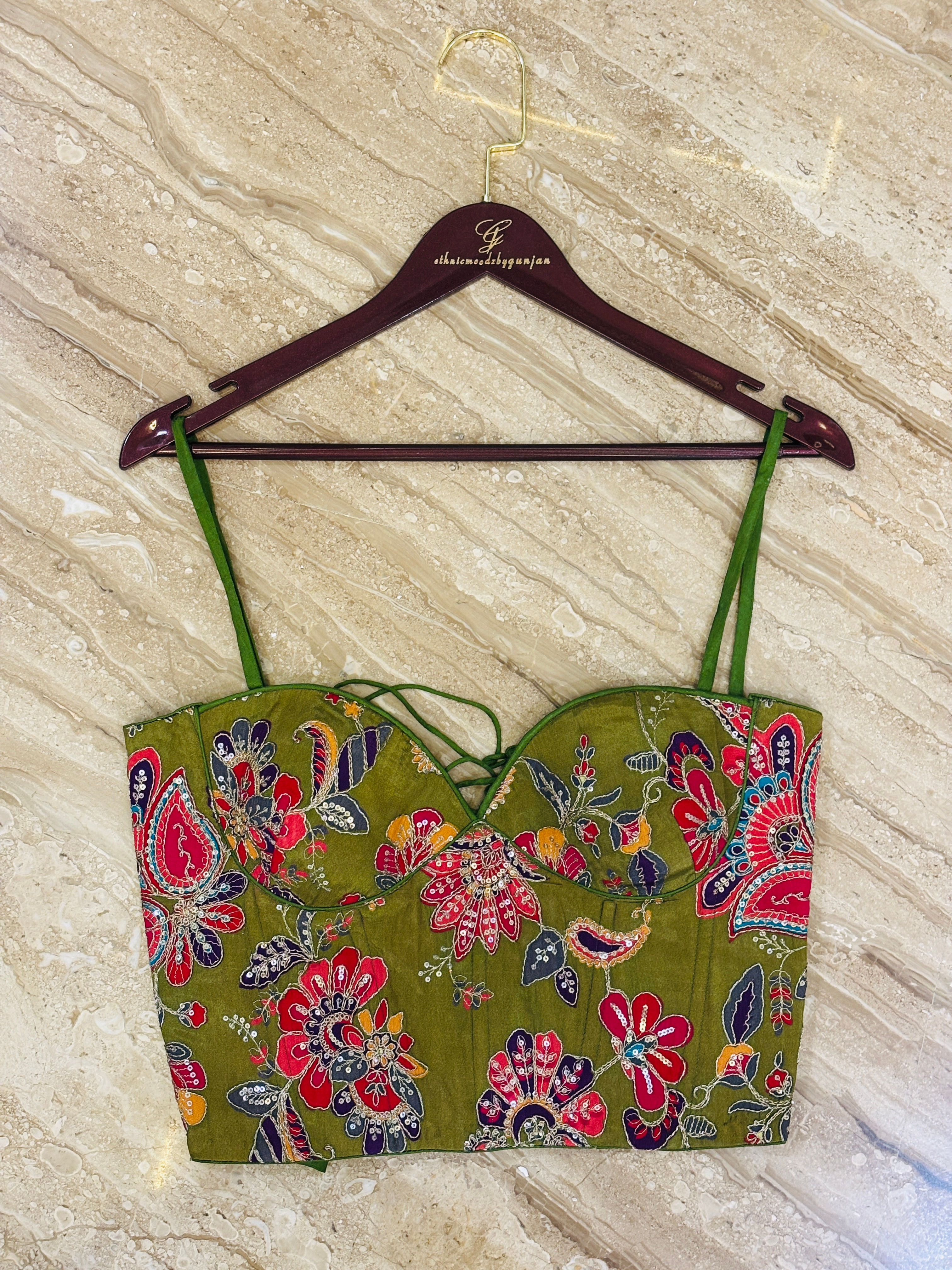 Corset Floral Embroidery Green