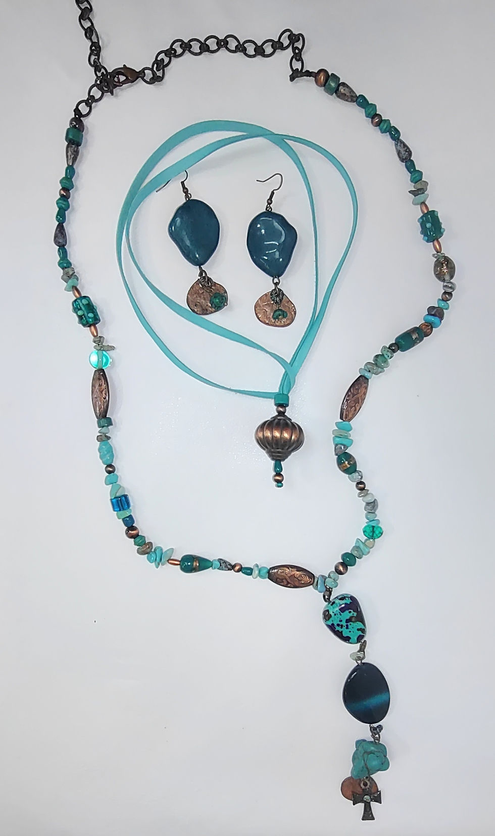 Thumbnail: Teal, turquoise, copper adjustable necklace and choker