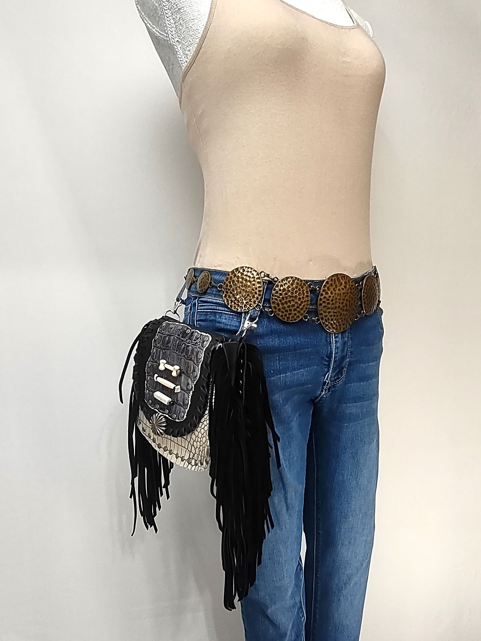 Thumbnail: Off white, gray and black embossed gator print leather, gray suede lacing