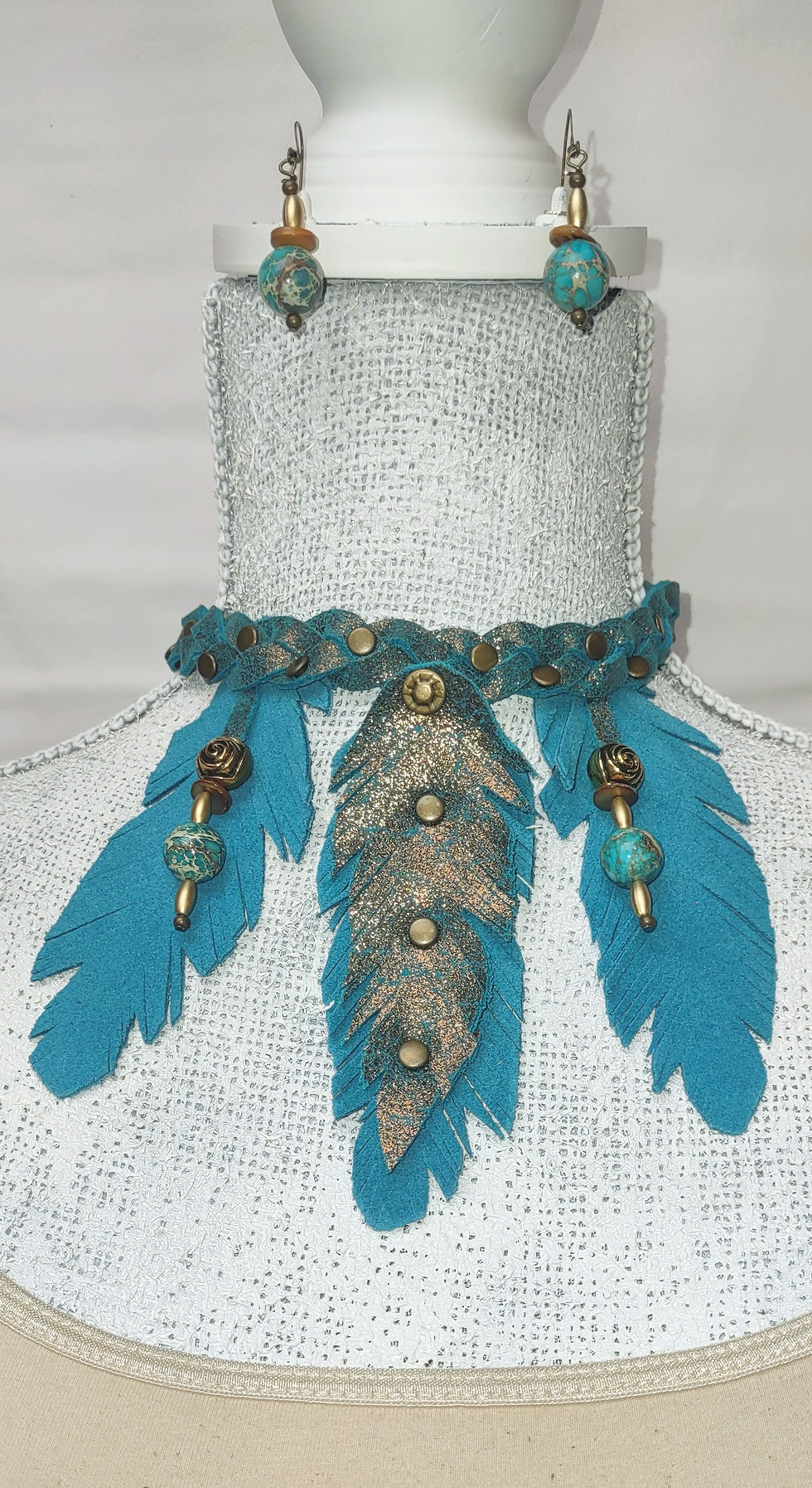 Thumbnail: Turquoise and Sparkle Braided and Feather Choker