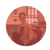 Librarian teaching a class of high school students