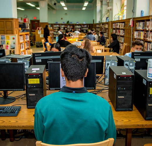 Student at library computer