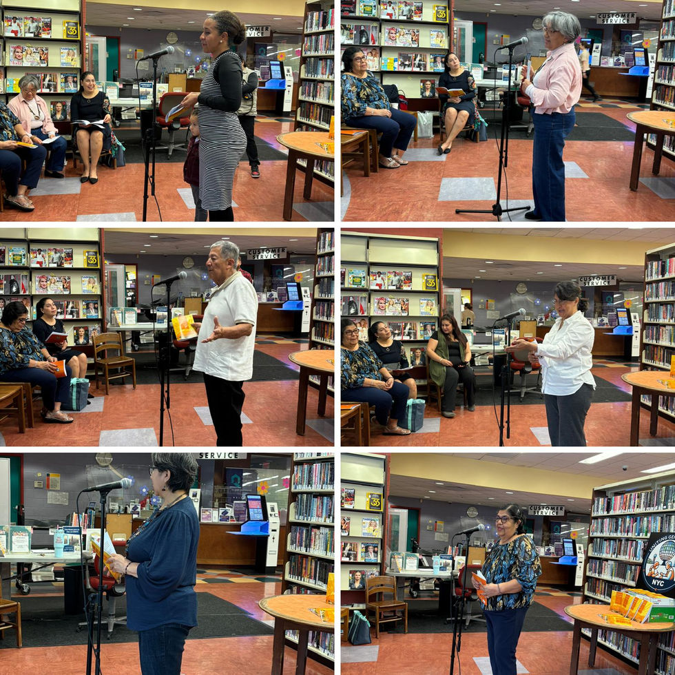 Culminating Event. Participants read their stories collected in "Nuestras historias para recordar." Queens Public Library - May 2025