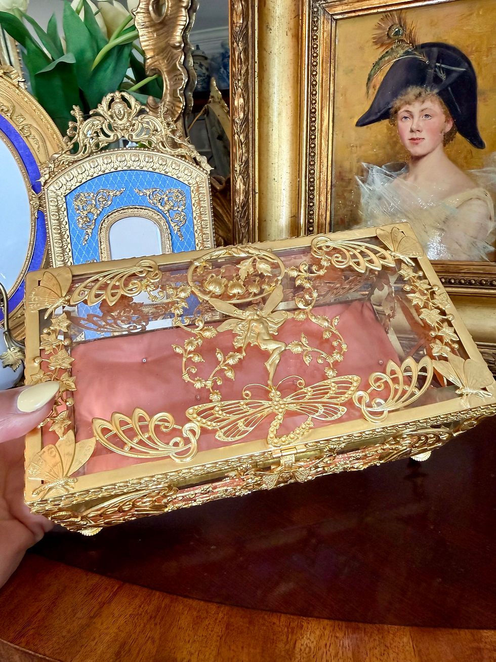 Thumbnail: Exquisite 19thc French Gold Gilt Bronze & Crystal Casket 