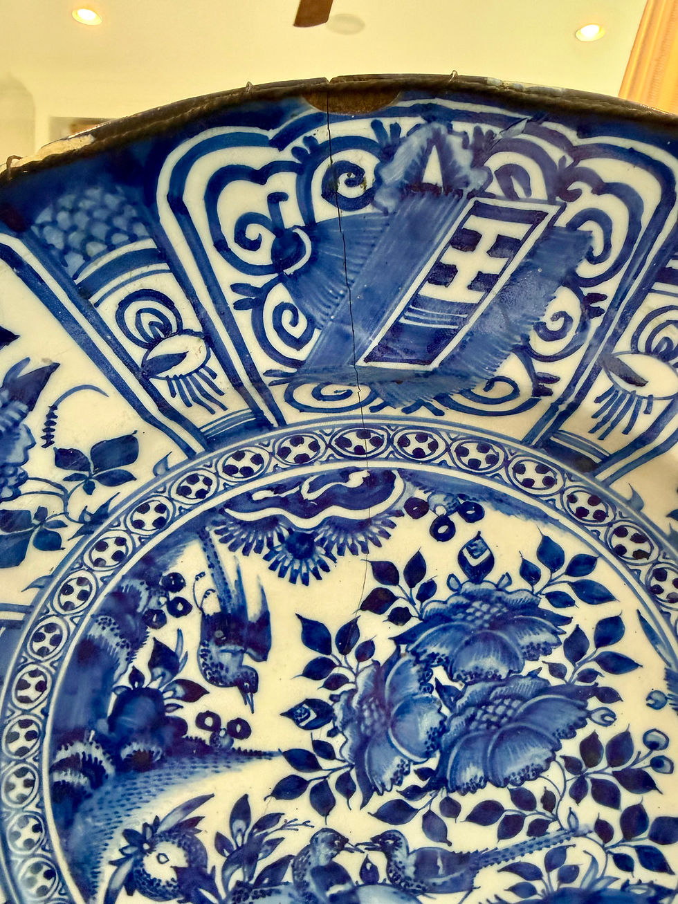 Thumbnail: 18thc Antique Delft 15” Charger Birds Blue & White 