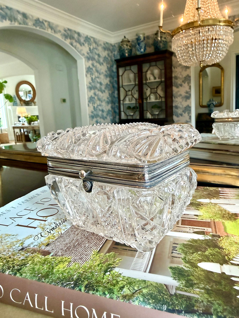 Thumbnail: 19thc Antique Dutch Cut Crystal Casket Sterling Mount 