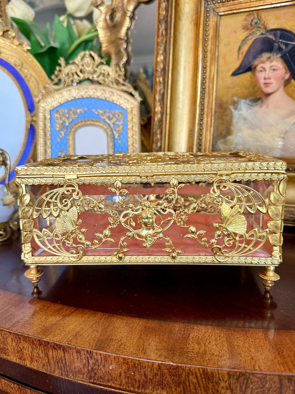 Thumbnail: Exquisite 19thc French Gold Gilt Bronze & Crystal Casket 