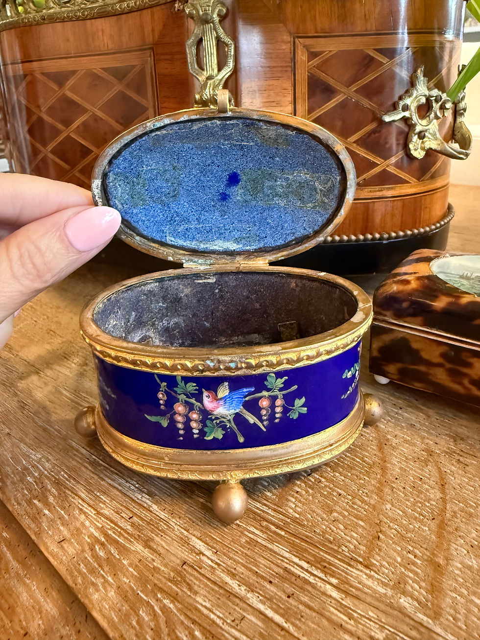 Thumbnail: 19thc French Enamel Bird Casket w Gilt Ormolu Mount 