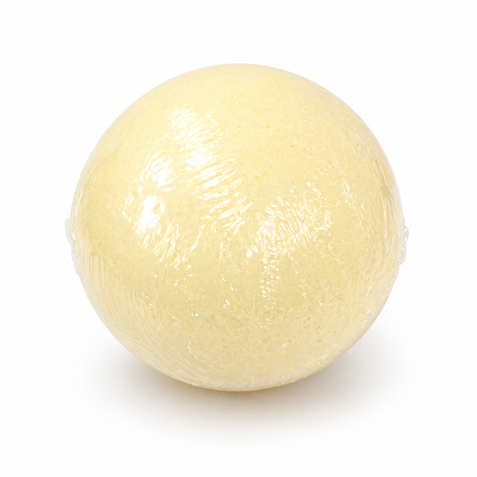 French Vanilla round bath bomb, creamy off white handmade bath fizzer for a warm relaxing bath experience