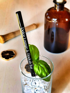 Glas Trinkhalm schwarz mit Logo