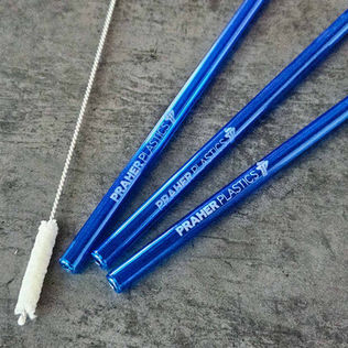 Glas Strohhalme blau personalisiert mit Gravur Logo