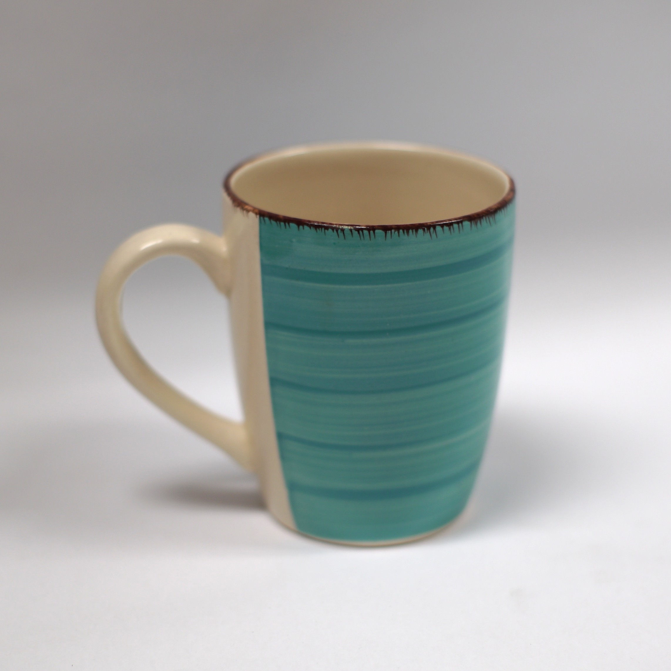 Stoneware Mug in Teal with a Brown Edge