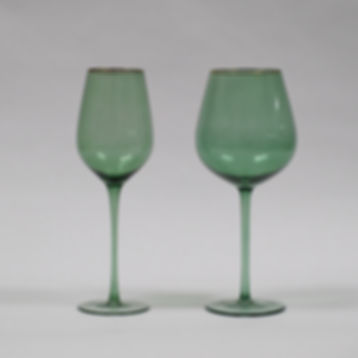 Green w_ Gold Rim Wine & Water